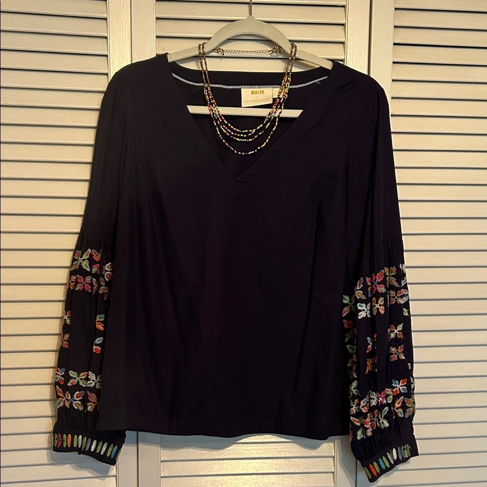 Springtime Duo - Maeve Navy Blue Blouse and Classic Boho Choker